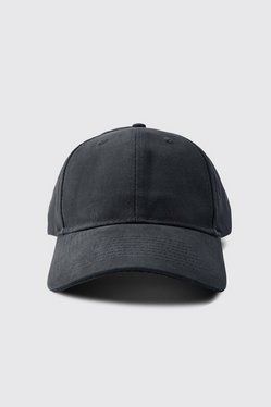 Style reference: a plain black baseball cap on a light background